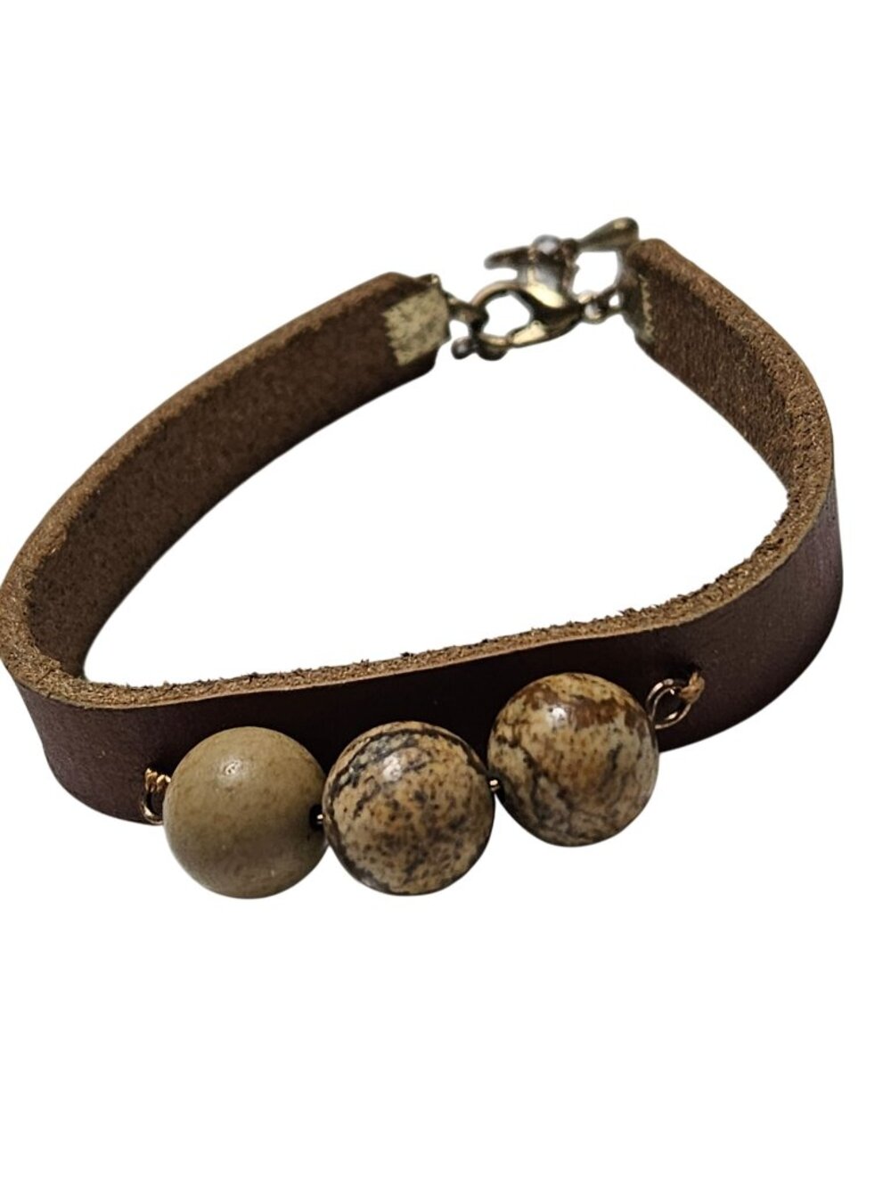 Boho Brown Leather Bracelet Tan Natural Stone Beads Fashion Jewelry Women